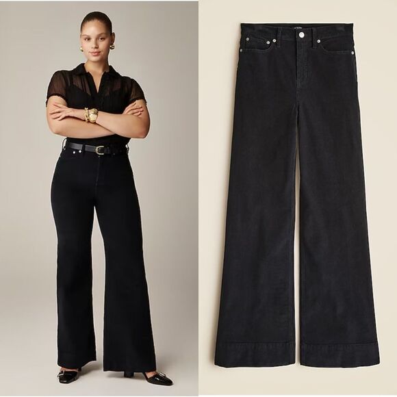 NWT J CREW Tall wide-leg corduroy trouser in black 32 TALL - Picture 1 of 12